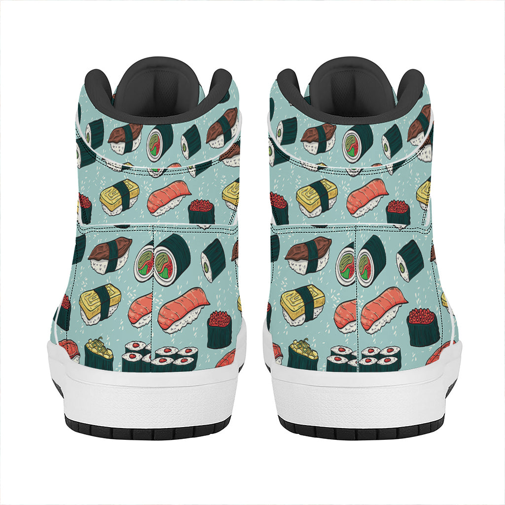 Colorful Sushi And Rolls Pattern Print High Top Leather Sneakers