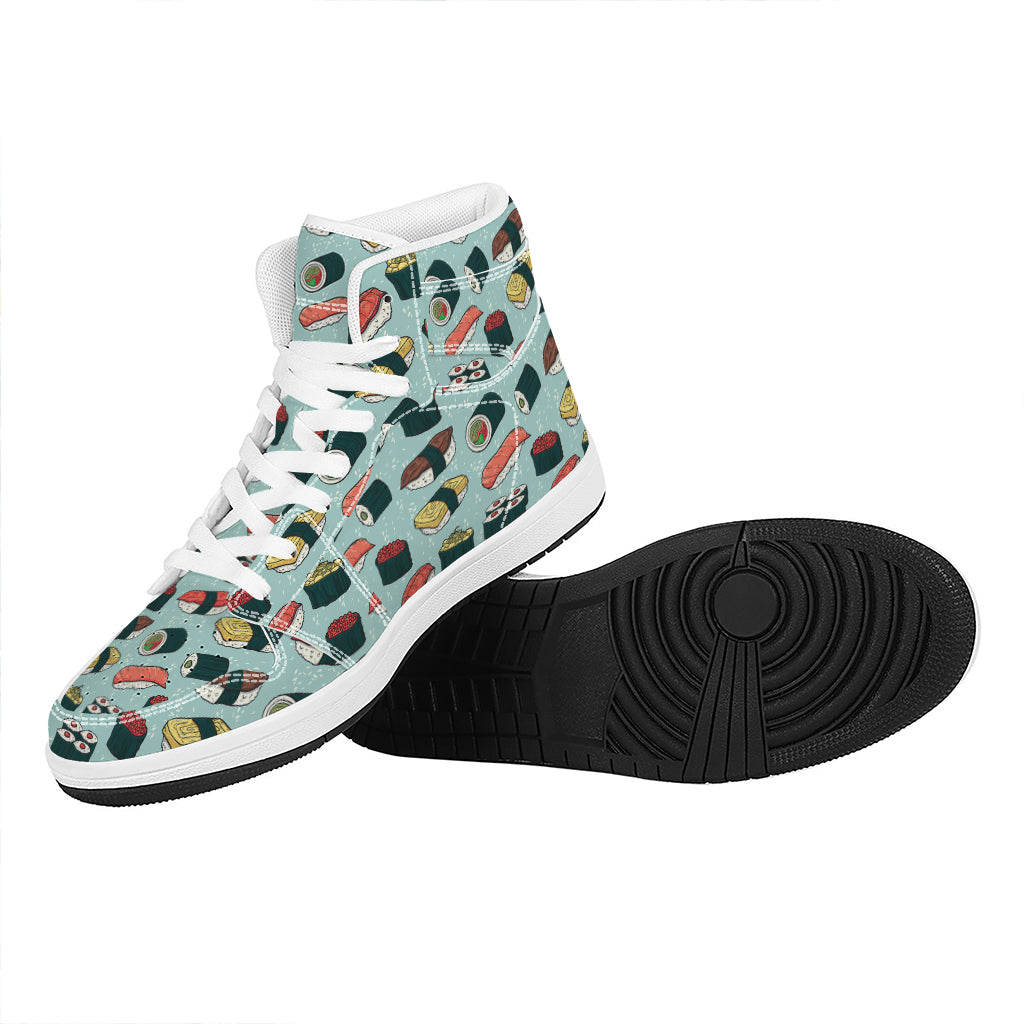 Colorful Sushi And Rolls Pattern Print High Top Leather Sneakers