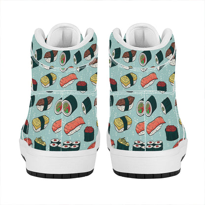 Colorful Sushi And Rolls Pattern Print High Top Leather Sneakers