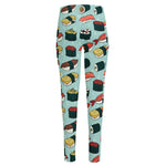 Colorful Sushi And Rolls Pattern Print High-Waisted Pocket Leggings