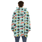 Colorful Sushi And Rolls Pattern Print Hoodie Blanket
