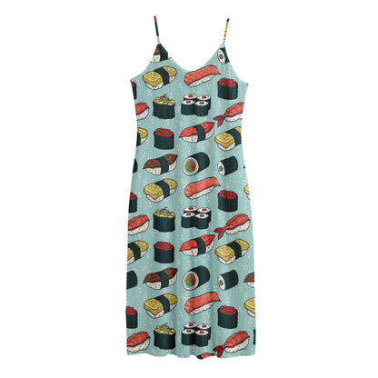 Colorful Sushi And Rolls Pattern Print Jersey Midi Cami Dress