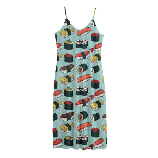 Colorful Sushi And Rolls Pattern Print Jersey Midi Cami Dress