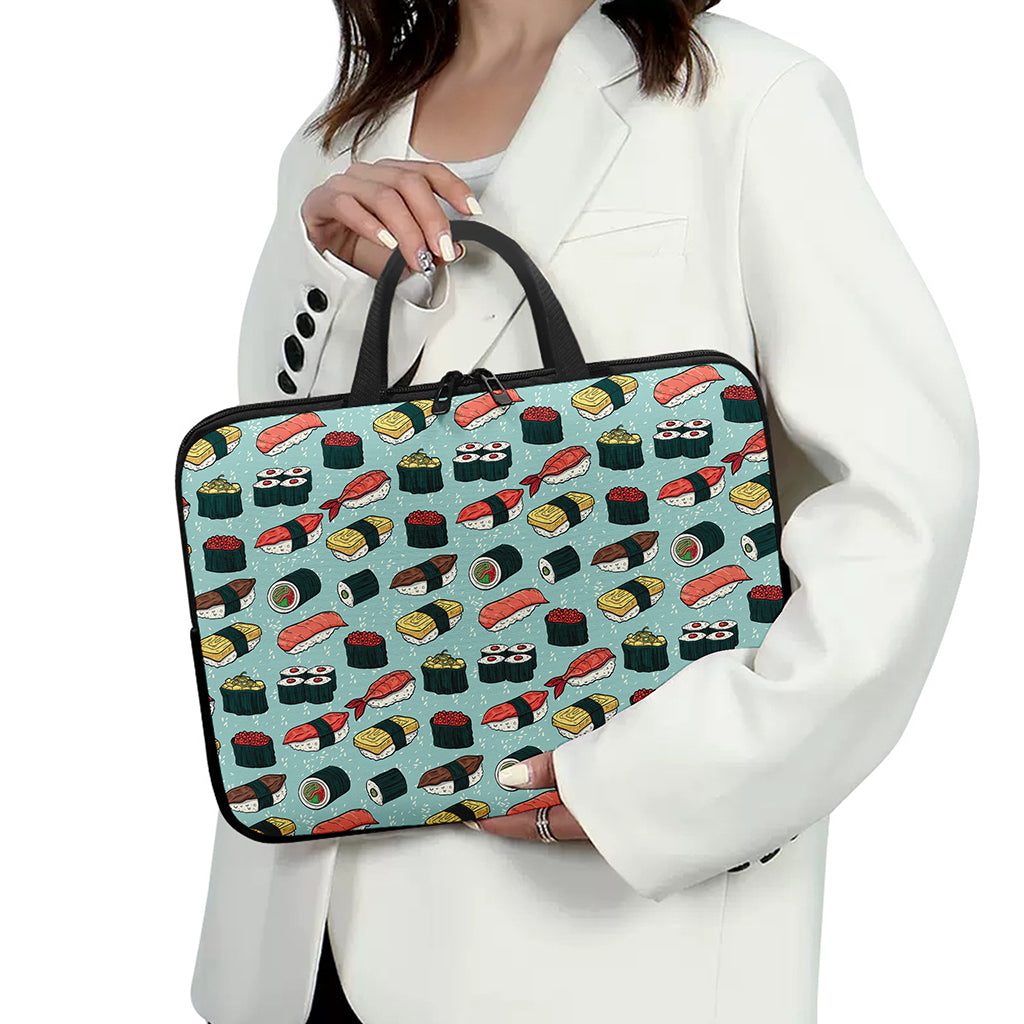 Colorful Sushi And Rolls Pattern Print Laptop Sleeve With Handle