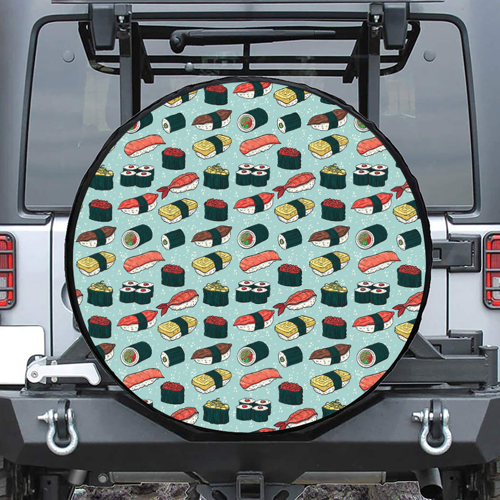Colorful Sushi And Rolls Pattern Print Leather Spare Tire Cover