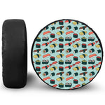 Colorful Sushi And Rolls Pattern Print Leather Spare Tire Cover