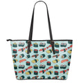Colorful Sushi And Rolls Pattern Print Leather Tote Bag With Zipper
