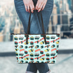 Colorful Sushi And Rolls Pattern Print Leather Tote Bag