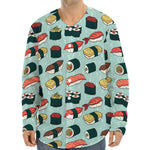 Colorful Sushi And Rolls Pattern Print Long Sleeve Baseball Jersey