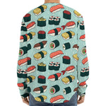 Colorful Sushi And Rolls Pattern Print Long Sleeve Baseball Jersey