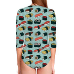 Colorful Sushi And Rolls Pattern Print Long Sleeve Swimsuit