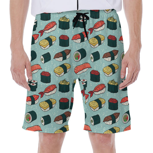 Colorful Sushi And Rolls Pattern Print Men's Beach Shorts