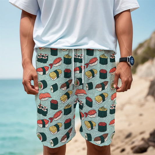 Colorful Sushi And Rolls Pattern Print Men's Cargo Shorts