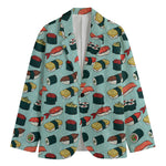 Colorful Sushi And Rolls Pattern Print Men's Cotton Blazer