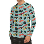 Colorful Sushi And Rolls Pattern Print Men's Long Sleeve Rash Guard
