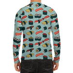 Colorful Sushi And Rolls Pattern Print Men's Long Sleeve Rash Guard