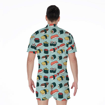 Colorful Sushi And Rolls Pattern Print Men's Rompers