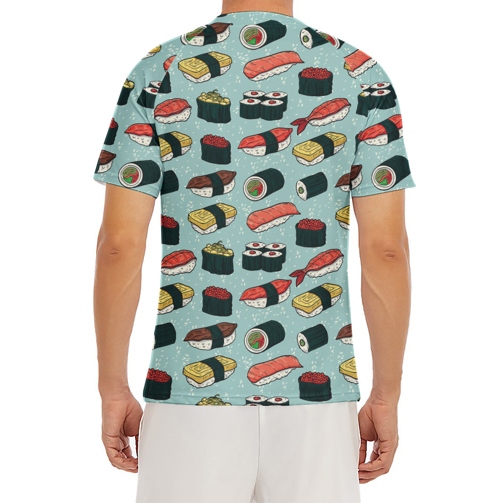 Colorful Sushi And Rolls Pattern Print Men's Short Sleeve Rash Guard