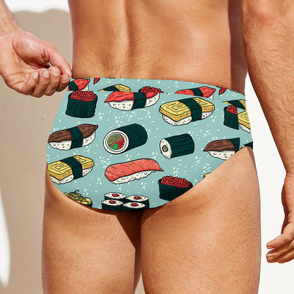 Colorful Sushi And Rolls Pattern Print Men's Swim Briefs