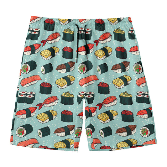 Colorful Sushi And Rolls Pattern Print Men's Swim Trunks