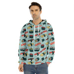 Colorful Sushi And Rolls Pattern Print Men's Velvet Pullover Hoodie