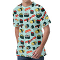 Colorful Sushi And Rolls Pattern Print Men's Velvet T-Shirt
