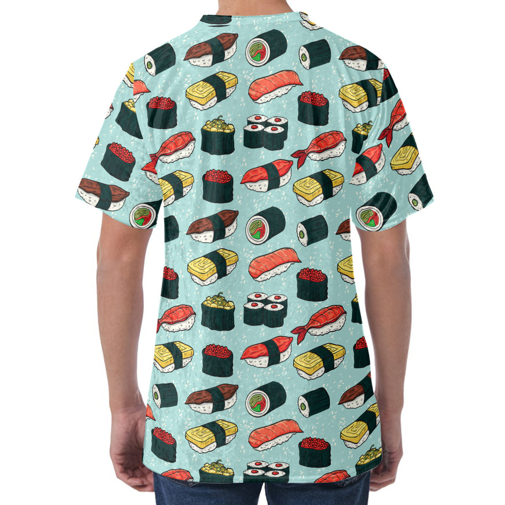 Colorful Sushi And Rolls Pattern Print Men's Velvet T-Shirt