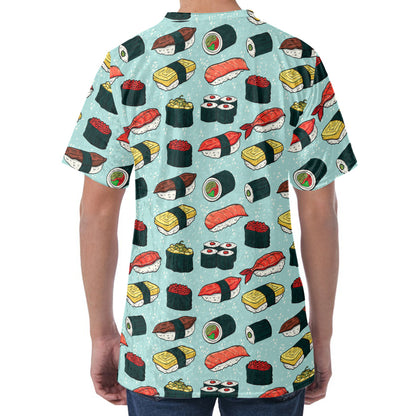 Colorful Sushi And Rolls Pattern Print Men's Velvet T-Shirt