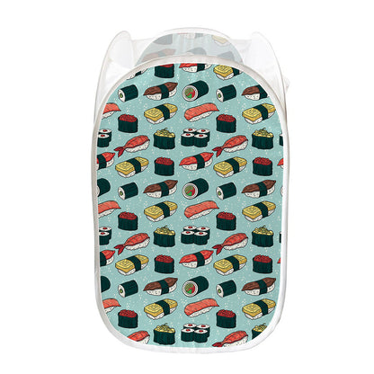 Colorful Sushi And Rolls Pattern Print Mesh Laundry Hamper