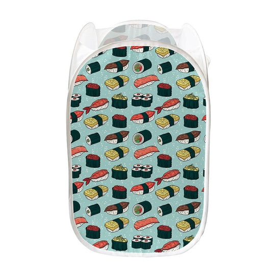Colorful Sushi And Rolls Pattern Print Mesh Laundry Hamper