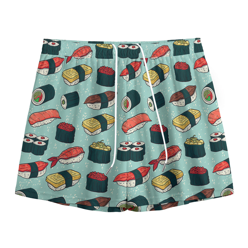 Colorful Sushi And Rolls Pattern Print Mesh Shorts