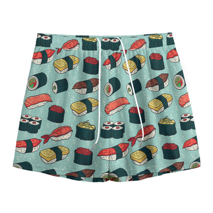 Colorful Sushi And Rolls Pattern Print Mesh Shorts
