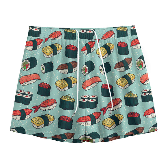 Colorful Sushi And Rolls Pattern Print Mesh Shorts