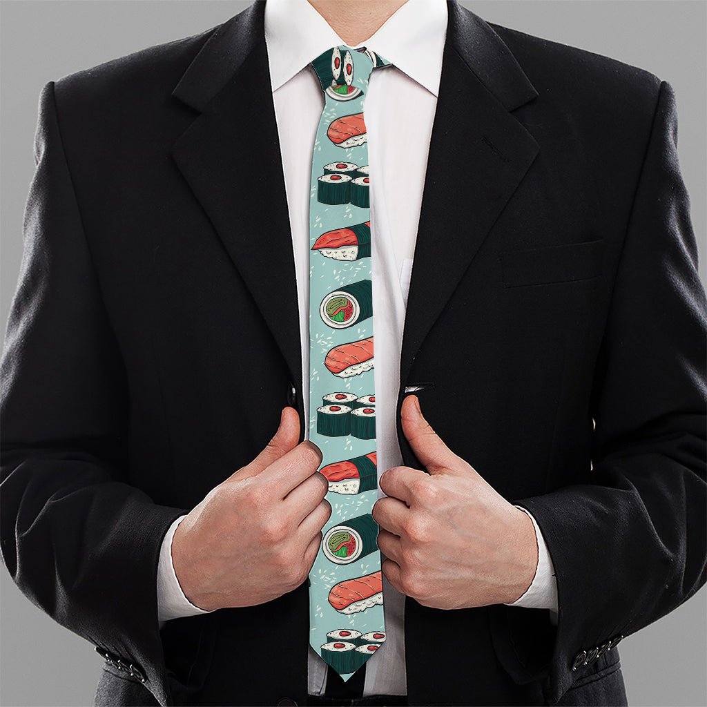 Colorful Sushi And Rolls Pattern Print Necktie