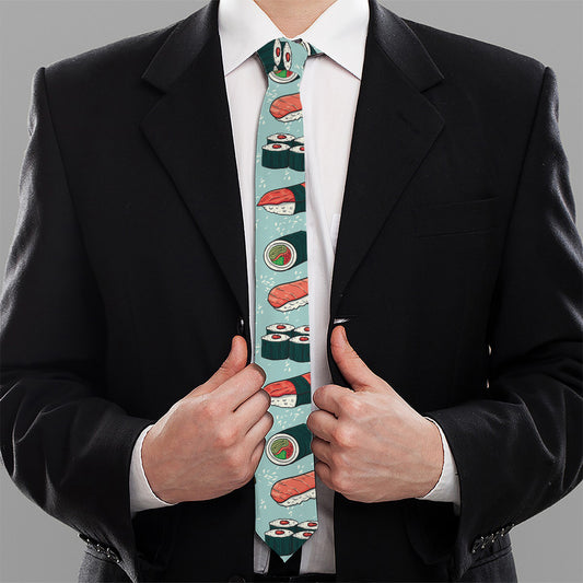 Colorful Sushi And Rolls Pattern Print Necktie