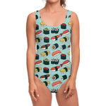 Colorful Sushi And Rolls Pattern Print One Piece Swimsuit