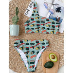 Colorful Sushi And Rolls Pattern Print One Shoulder Bikini Top