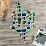 Colorful Sushi And Rolls Pattern Print One Shoulder Bodysuit