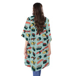 Colorful Sushi And Rolls Pattern Print Open Front Beach Cover Up