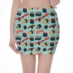 Colorful Sushi And Rolls Pattern Print Pencil Mini Skirt
