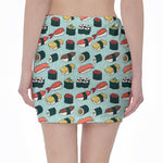 Colorful Sushi And Rolls Pattern Print Pencil Mini Skirt