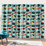 Colorful Sushi And Rolls Pattern Print Pencil Pleat Curtains