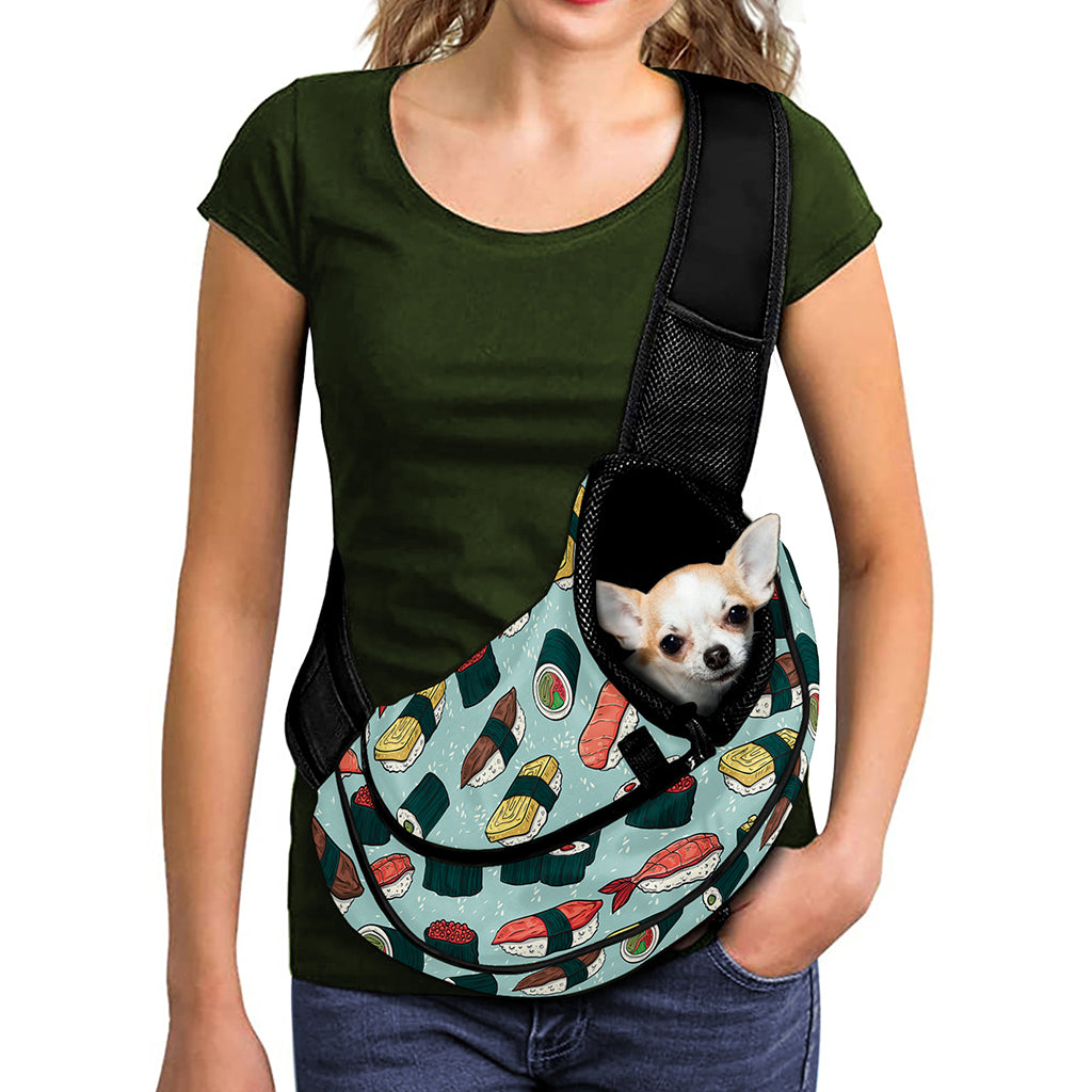 Colorful Sushi And Rolls Pattern Print Pet Sling Carrier