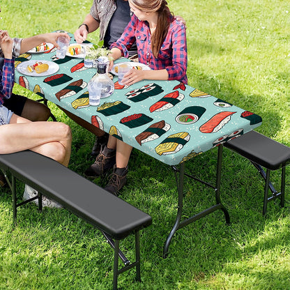 Colorful Sushi And Rolls Pattern Print Picnic Table Cover