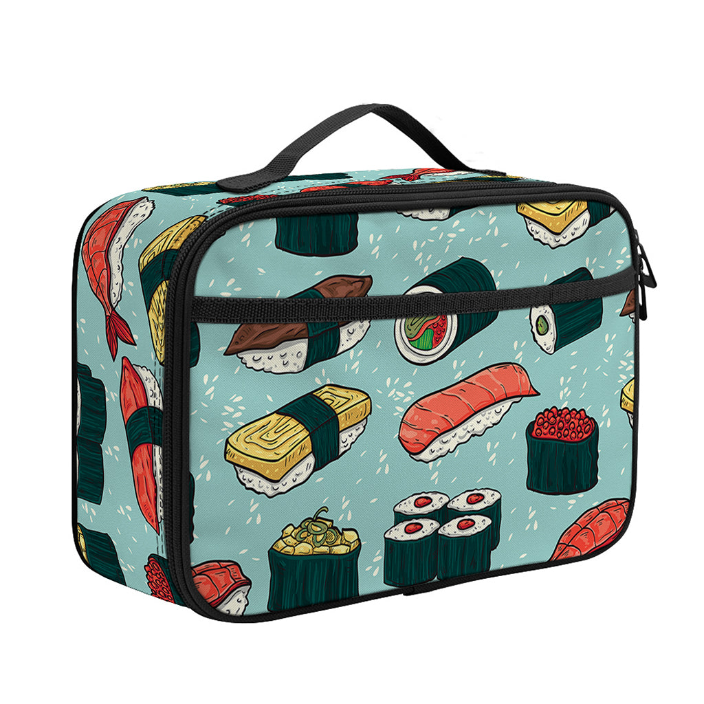 Colorful Sushi And Rolls Pattern Print Portable Lunch Bag