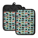 Colorful Sushi And Rolls Pattern Print Pot Holders With Pocket