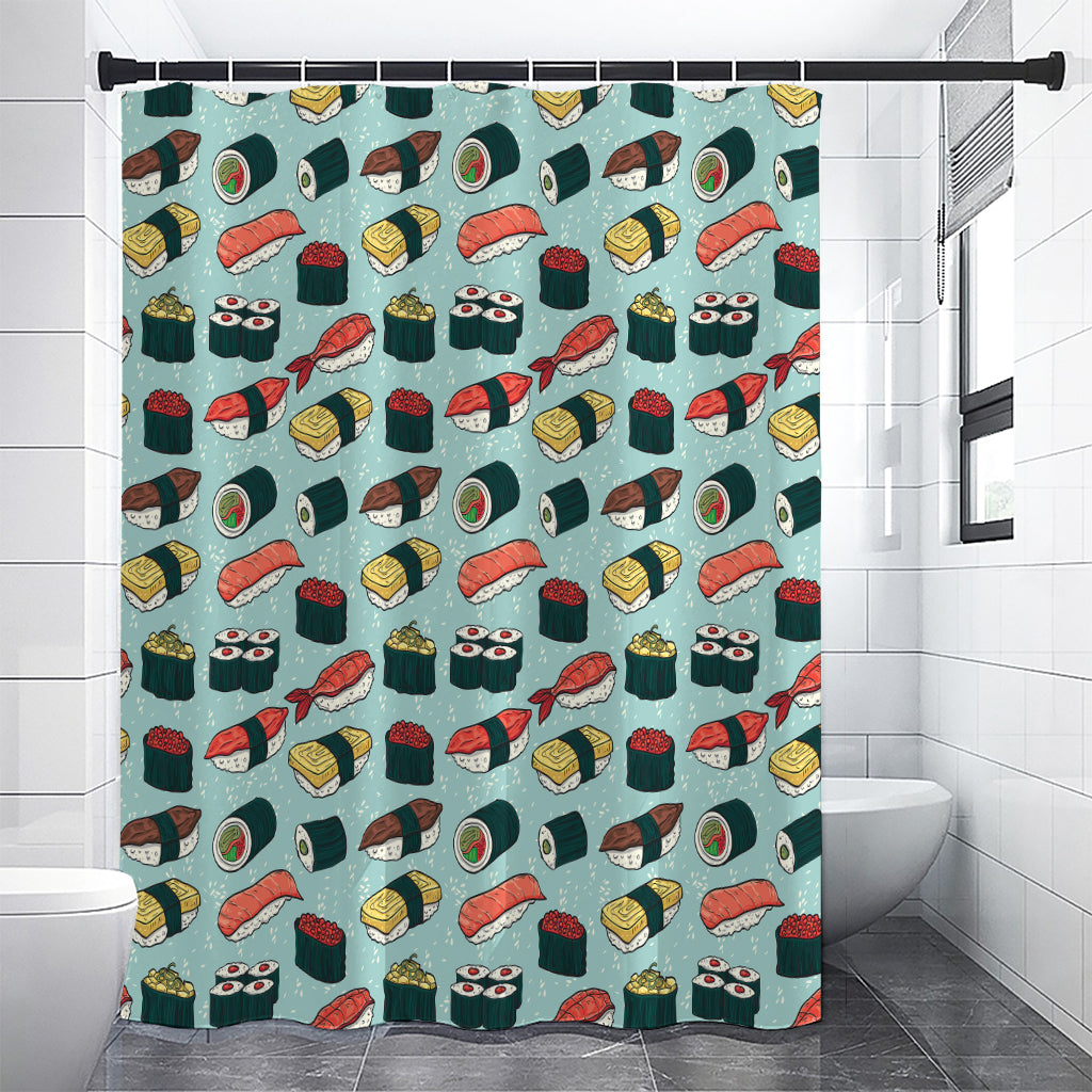 Colorful Sushi And Rolls Pattern Print Premium Shower Curtain