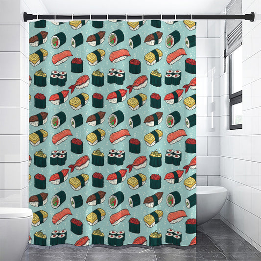 Colorful Sushi And Rolls Pattern Print Premium Shower Curtain