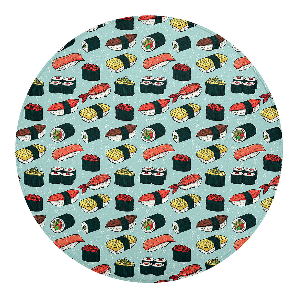 Colorful Sushi And Rolls Pattern Print Round Blanket