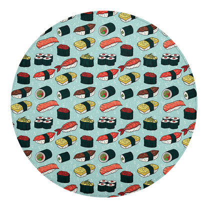 Colorful Sushi And Rolls Pattern Print Round Blanket
